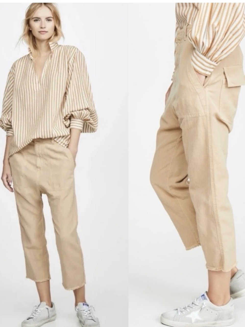 NILI LOTAN Luna Drop Crotch Cotton Linen Tan Crop
Pants Trousers